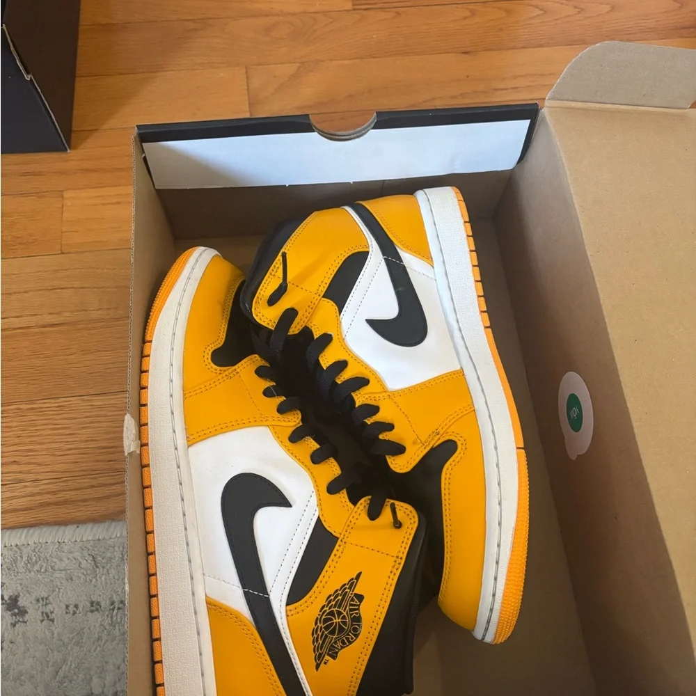 Nike Yellow White and Black Air Jordan 1 Low Sneakers - Picture 2 of 4
